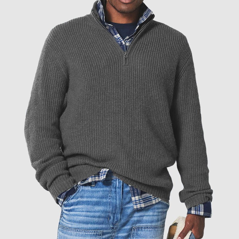 Street-Wave Men's Knit Sweater With Half Zip Collar For Smart Casual Layering And All Day Comfort