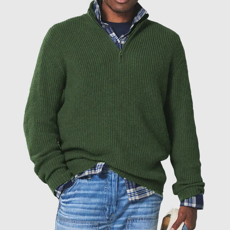 Street-Wave Men's Knit Sweater With Half Zip Collar For Smart Casual Layering And All Day Comfort