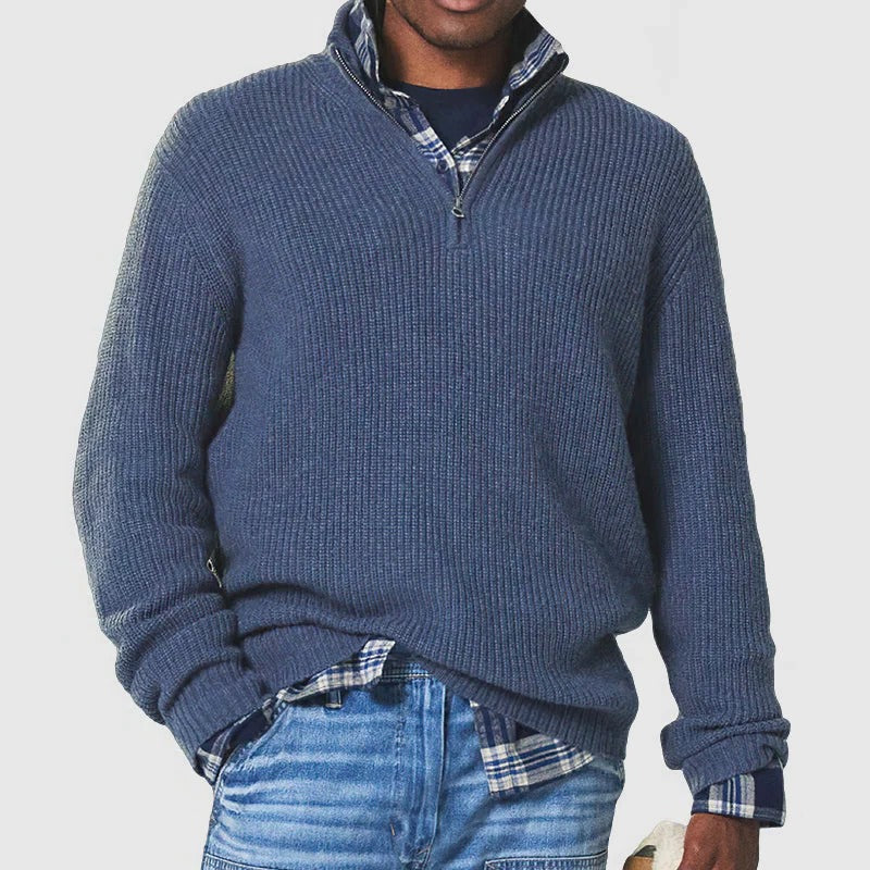 Street-Wave Men's Knit Sweater With Half Zip Collar For Smart Casual Layering And All Day Comfort