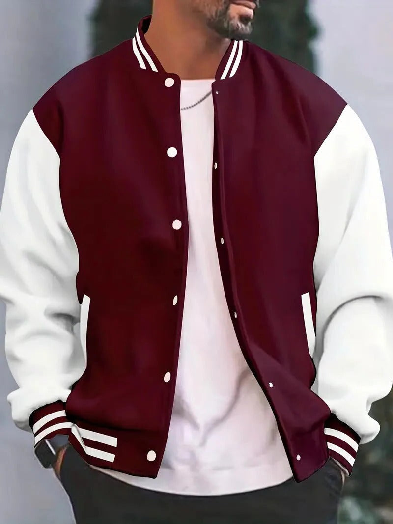 Street-Wave Mens Baseball Style Bomber Jacket With White Sleeves Lightweight Coat Casual Autumn Wear