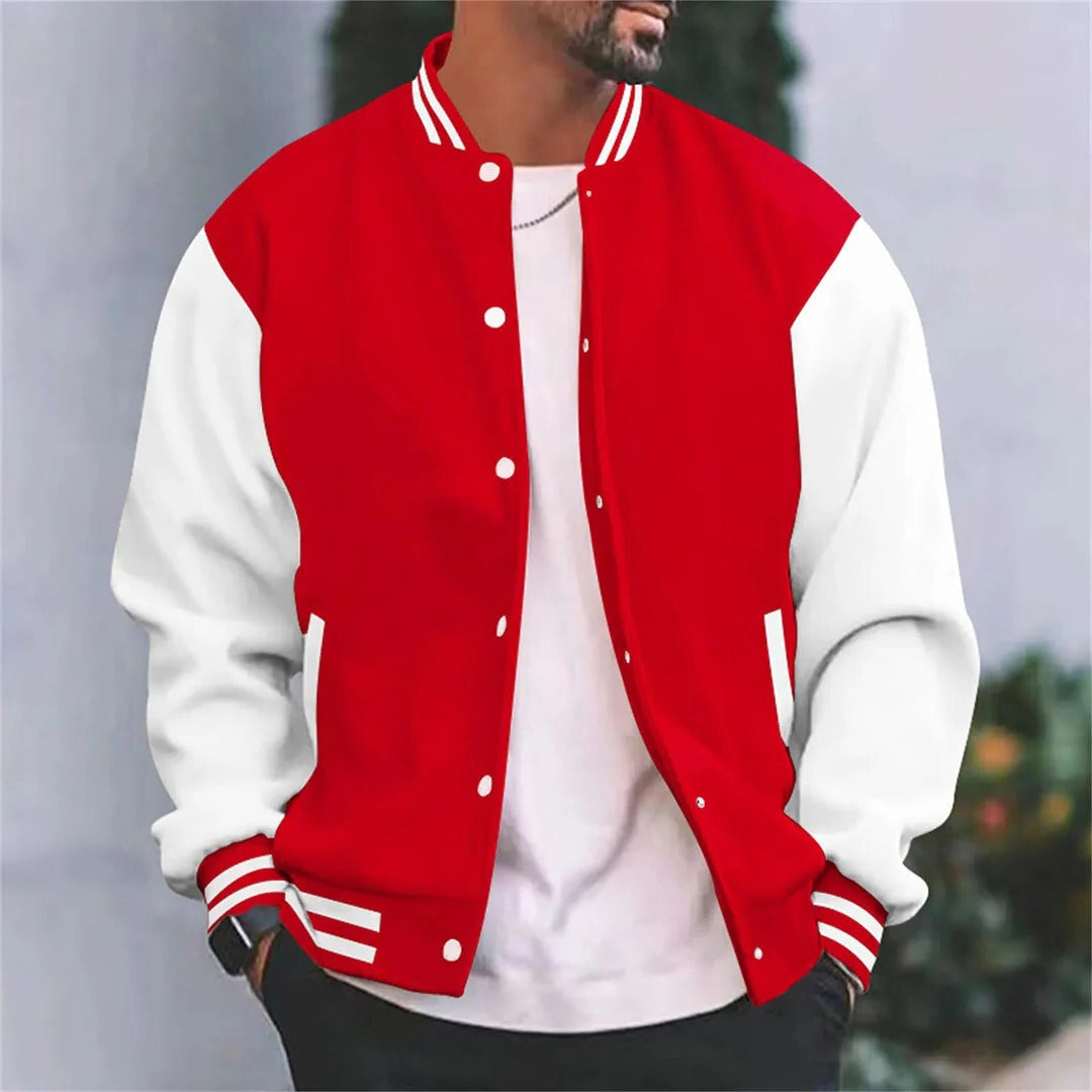 Street-Wave Mens Baseball Style Bomber Jacket With White Sleeves Lightweight Coat Casual Autumn Wear
