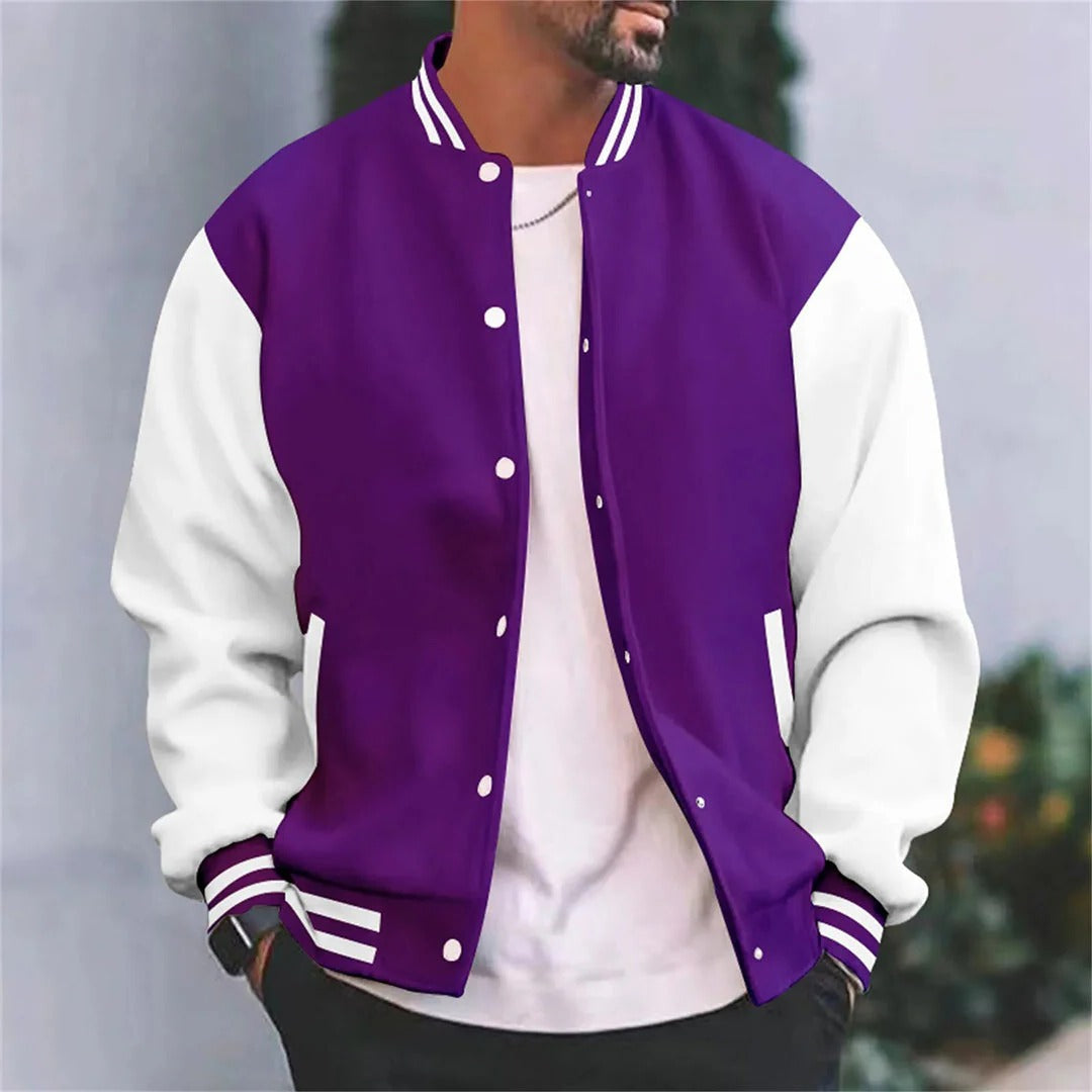 Street-Wave Mens Baseball Style Bomber Jacket With White Sleeves Lightweight Coat Casual Autumn Wear
