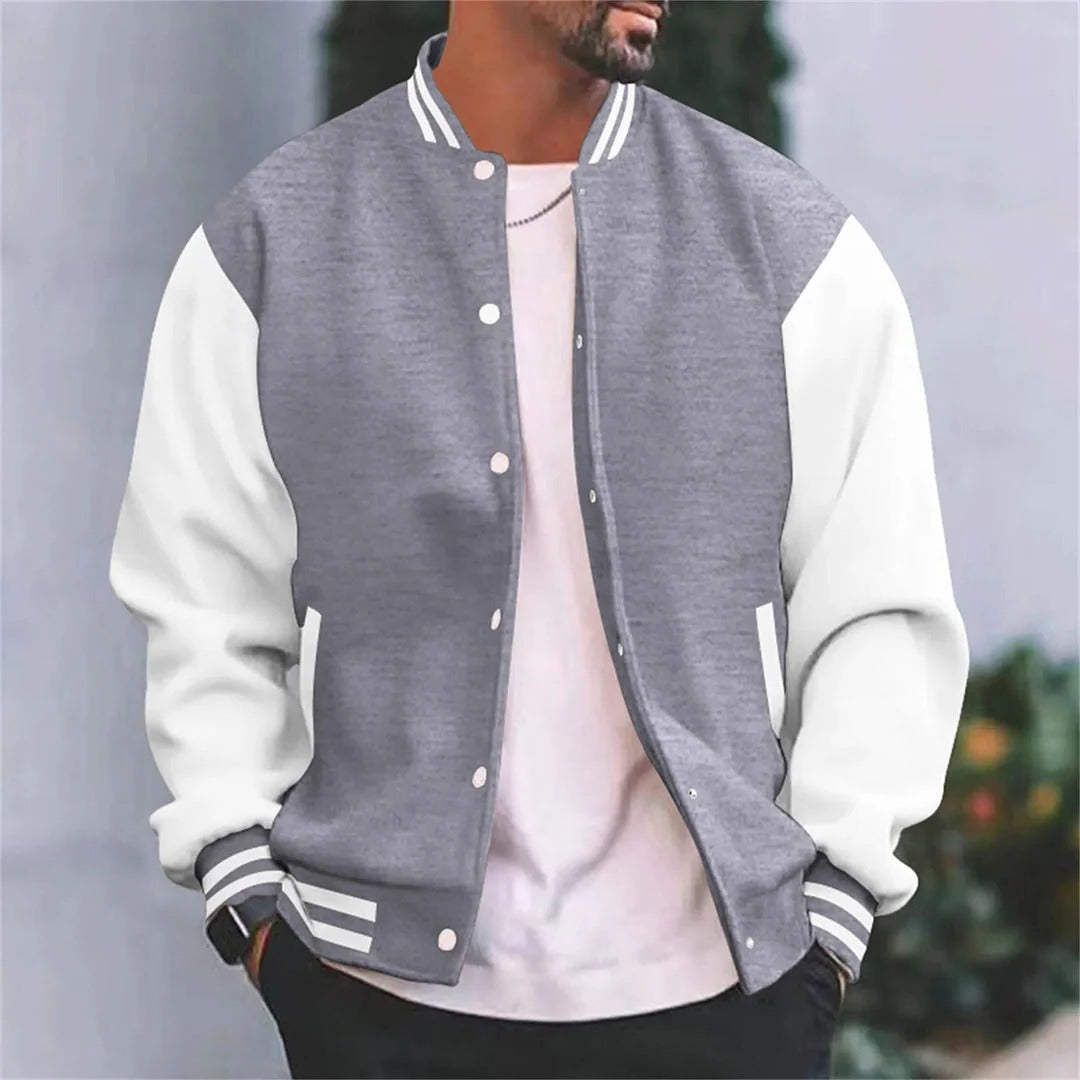 Street-Wave Mens Baseball Style Bomber Jacket With White Sleeves Lightweight Coat Casual Autumn Wear