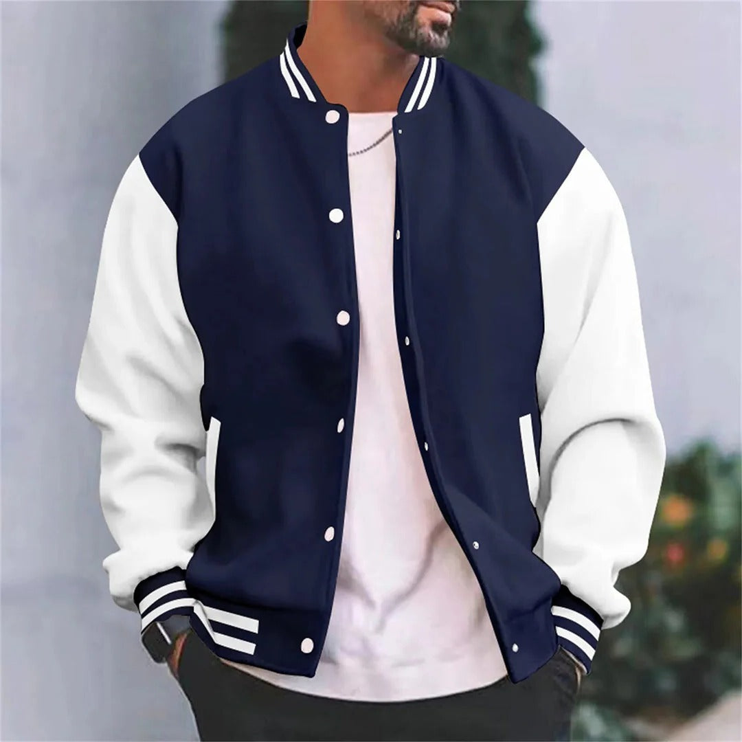 Street-Wave Mens Baseball Style Bomber Jacket With White Sleeves Lightweight Coat Casual Autumn Wear