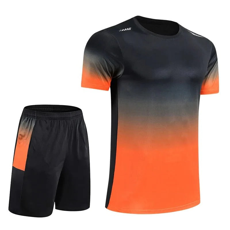 Street-Wave Mens Gradient Sportswear Set With Short Sleeve Top And Matching Shorts For Training