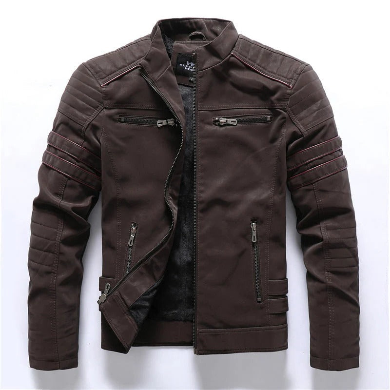 Street-Wave Men's Biker Jacket With Quilted Shoulders And Zip Pockets For Everyday Riding