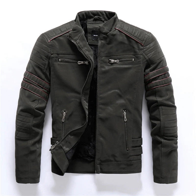 Street-Wave Men's Biker Jacket With Quilted Shoulders And Zip Pockets For Everyday Riding