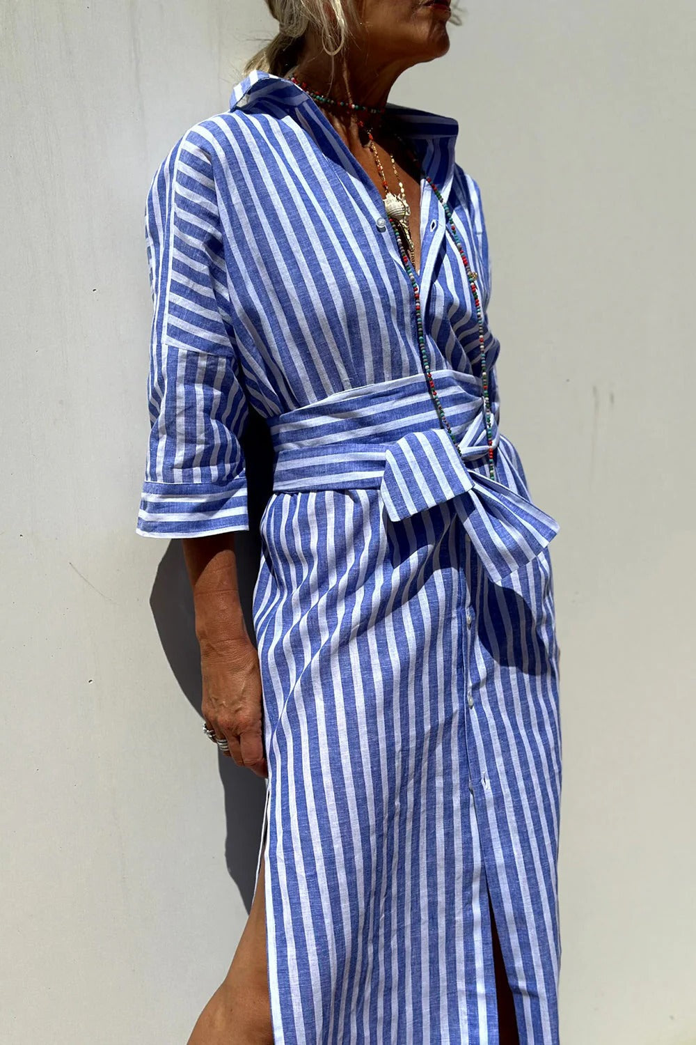 Women's Striped Button-Down Shirt Dress