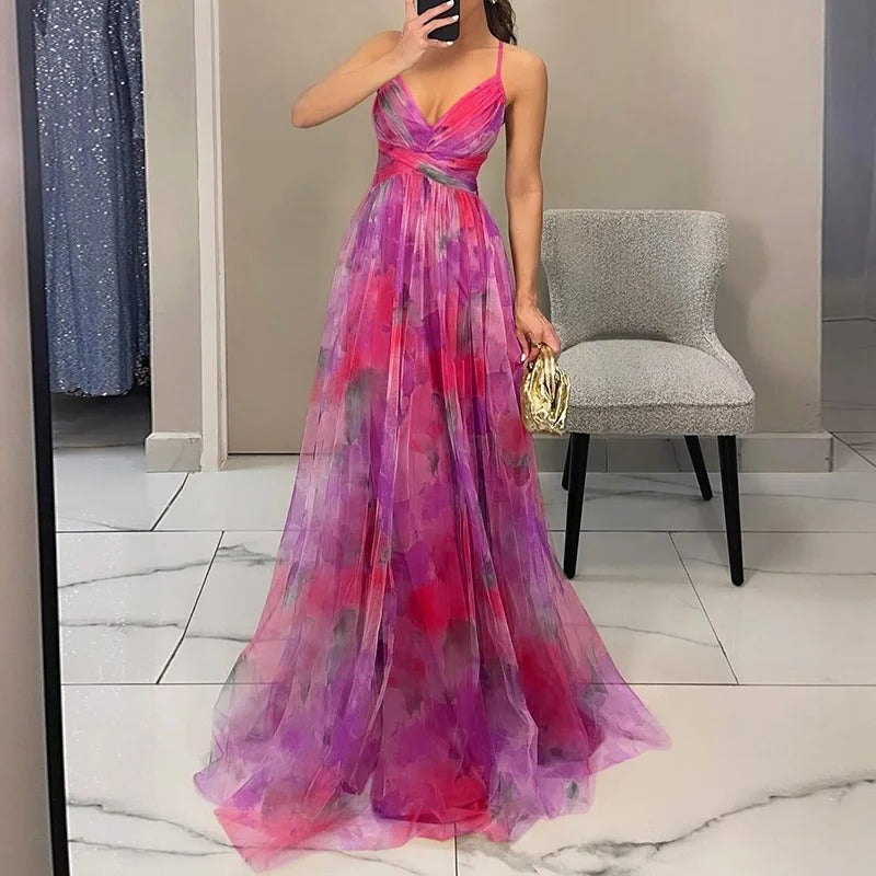 Women's Floral Pleated Maxi Dress