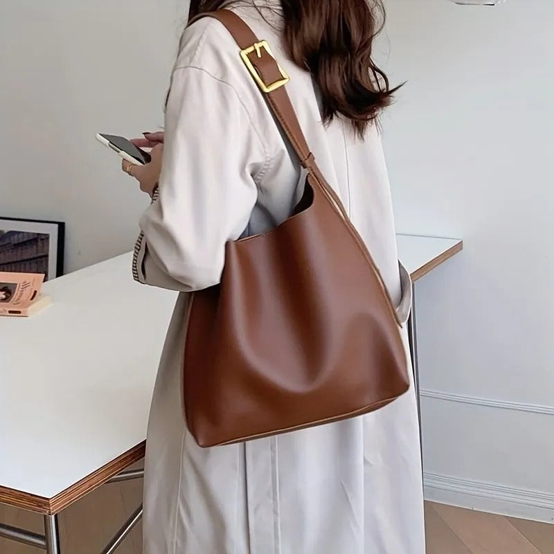 Street-Wave Structured Shoulder Bag - Minimalist Design with Wide Adjustable Strap for Everyday Comfort