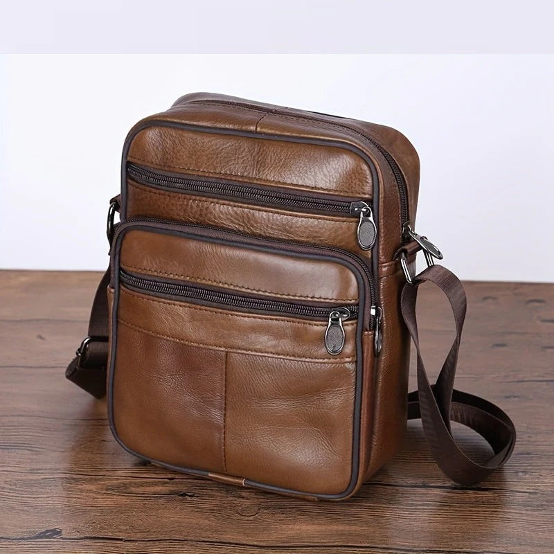 Street-Wave Mens Black Shoulder Bag - Structured Design With Multiple Zipper Pockets For Business And Casual Use