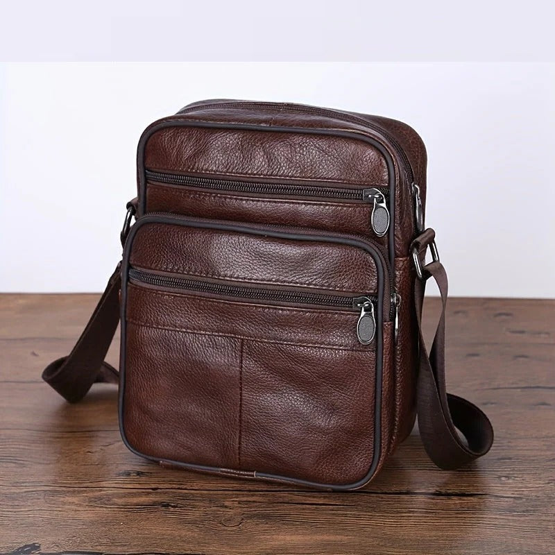 Street-Wave Mens Black Shoulder Bag - Structured Design With Multiple Zipper Pockets For Business And Casual Use