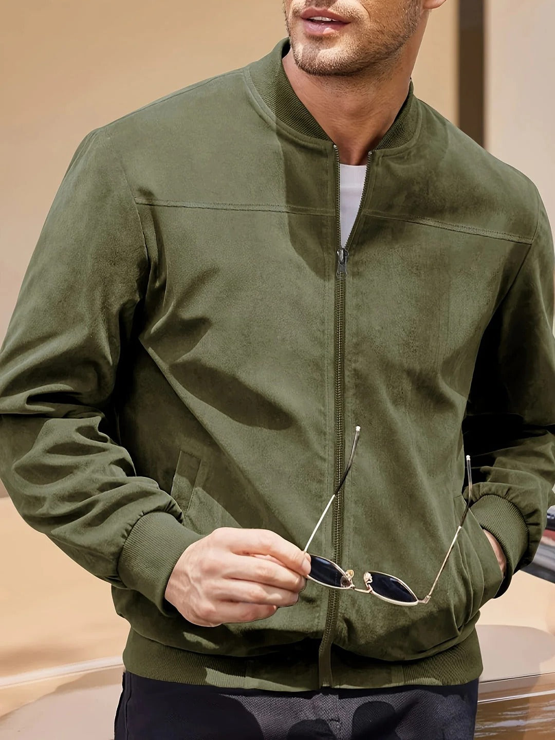 Street-Wave Mens Lightweight Casual Jacket With Stand Up Collar Full Zip For Spring And Autumn