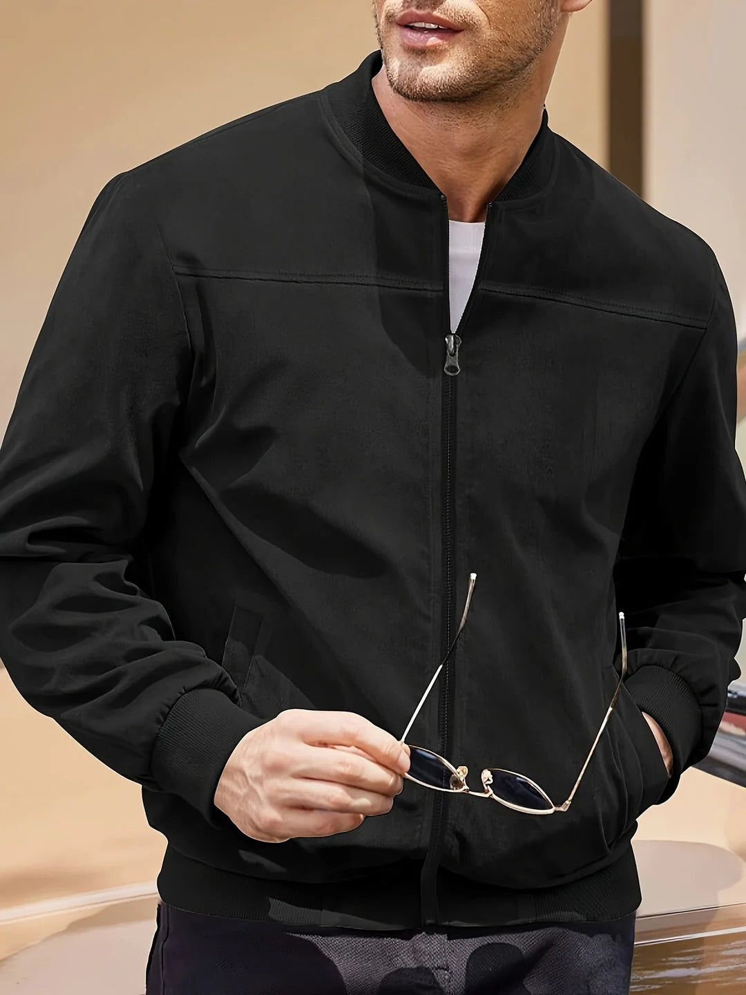 Street-Wave Mens Lightweight Casual Jacket With Stand Up Collar Full Zip For Spring And Autumn
