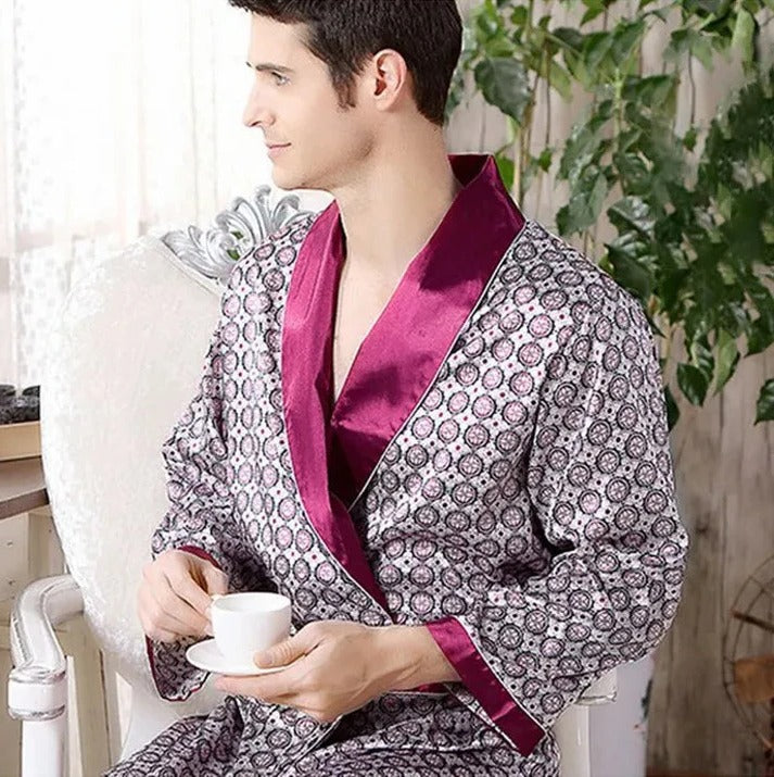 Street-Wave Men's Patterned Kimono Robe - Lightweight Lounge Wear with Relaxed Fit