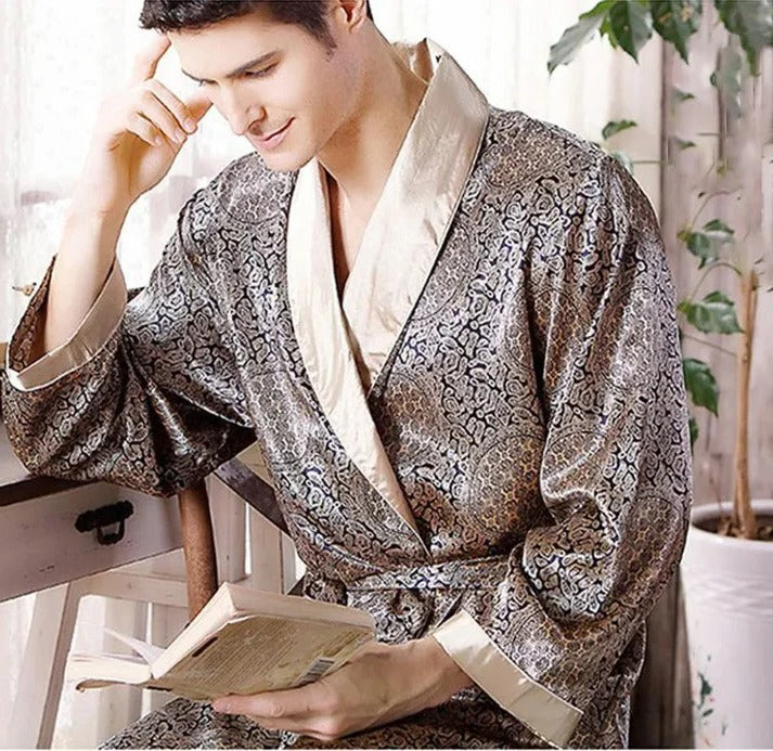 Street-Wave Men's Patterned Kimono Robe - Lightweight Lounge Wear with Relaxed Fit