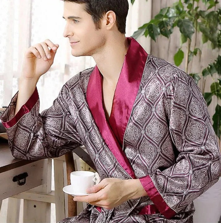 Street-Wave Men's Patterned Kimono Robe - Lightweight Lounge Wear with Relaxed Fit