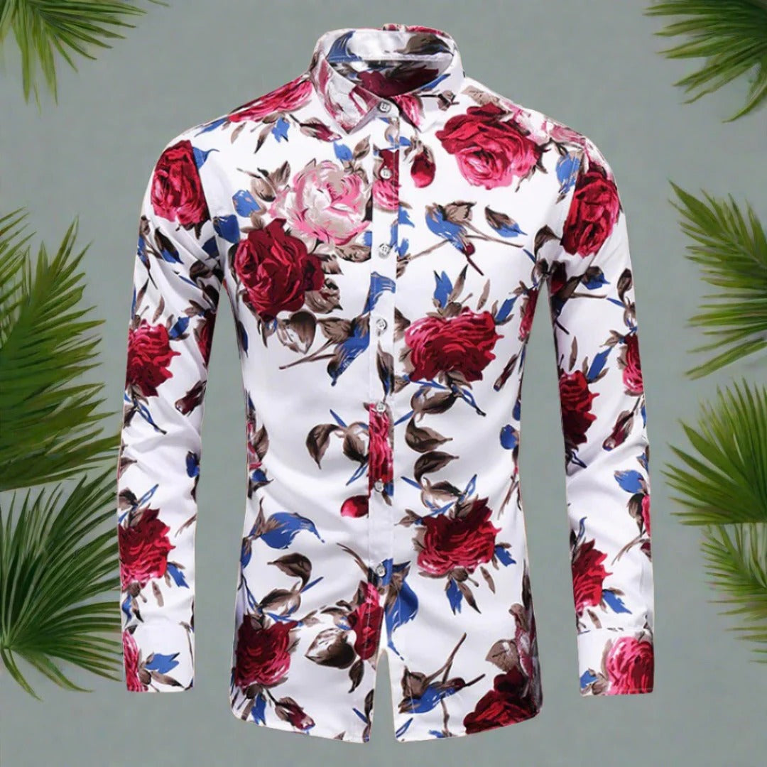 Mens Floral Long Sleeve Casual Shirt With Relaxed Fit Breathable Comfort Street-Wave