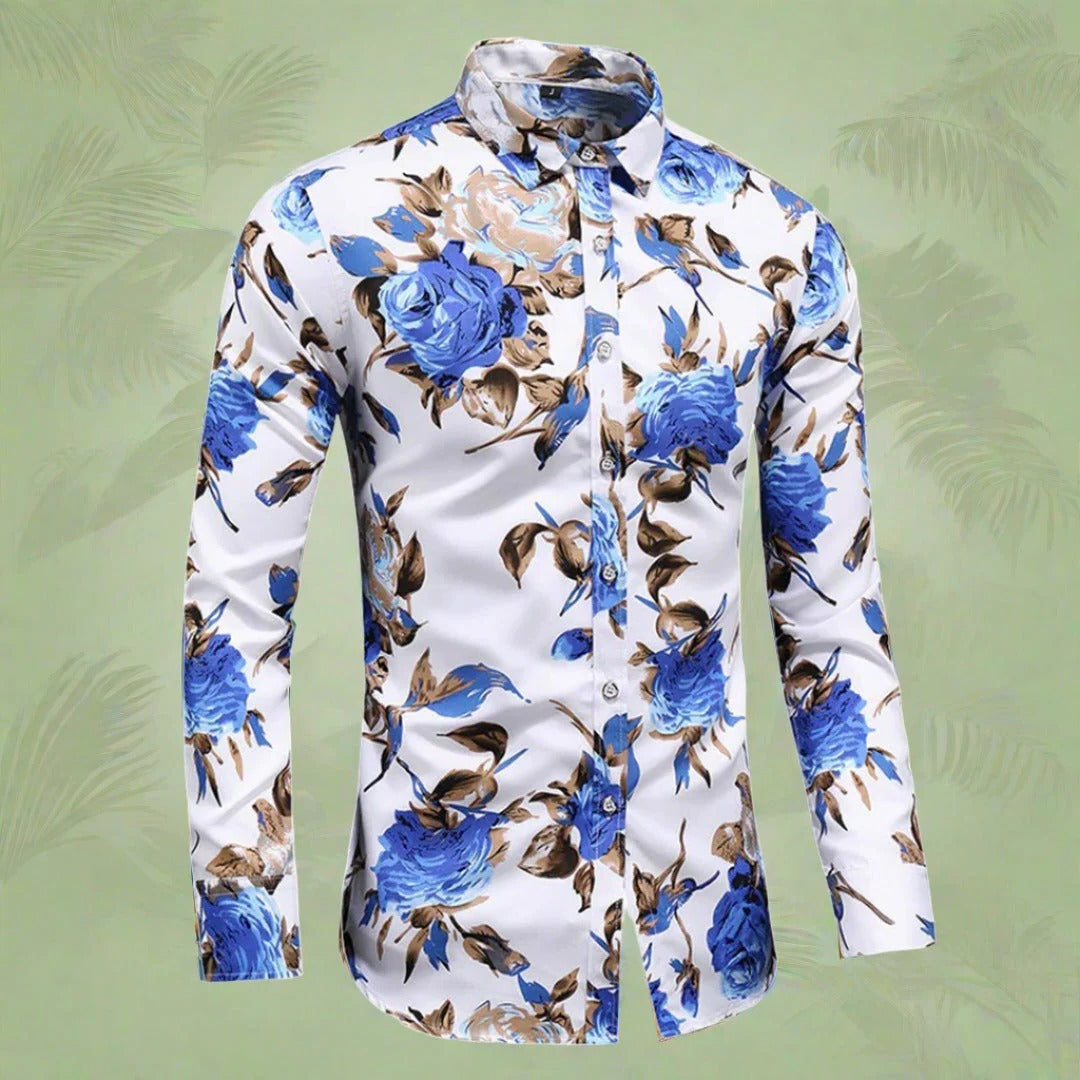 Mens Floral Long Sleeve Casual Shirt With Relaxed Fit Breathable Comfort Street-Wave