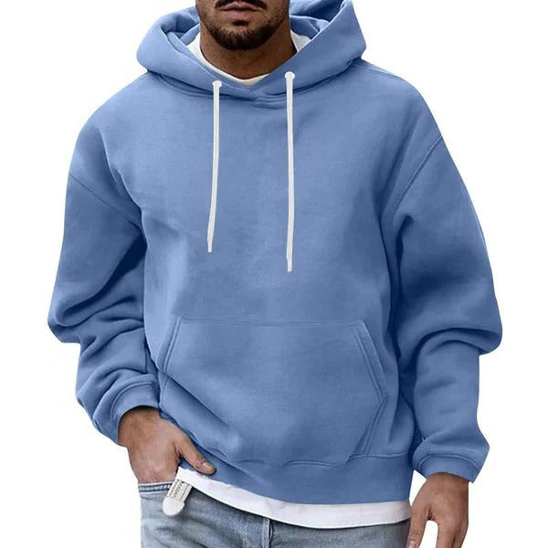 Mens Hoodie With Front Pocket Drawstring Hood Relaxed Fit Cozy Light Blue By Street-Wave