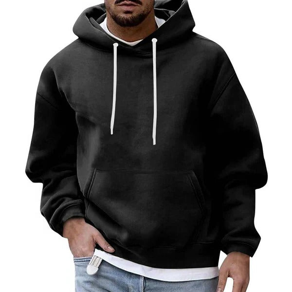 Mens Hoodie With Front Pocket Drawstring Hood Relaxed Fit Cozy Light Blue By Street-Wave