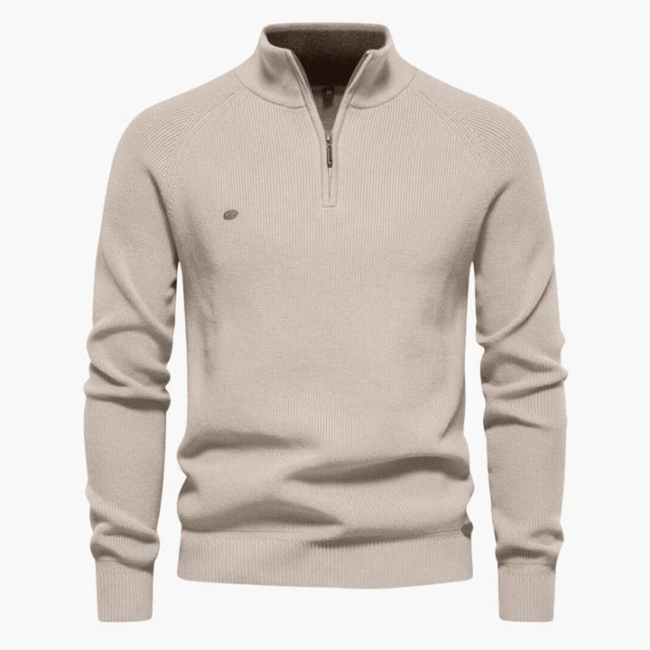 Street-Wave Men's Navy Knit Sweater With Quarter Zip Collar For Professional And Casual Wear