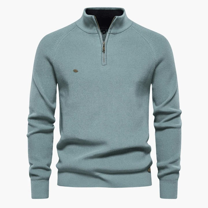 Street-Wave Men's Navy Knit Sweater With Quarter Zip Collar For Professional And Casual Wear