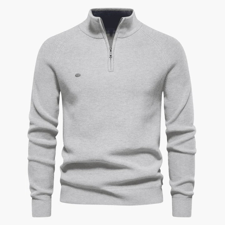 Street-Wave Men's Navy Knit Sweater With Quarter Zip Collar For Professional And Casual Wear