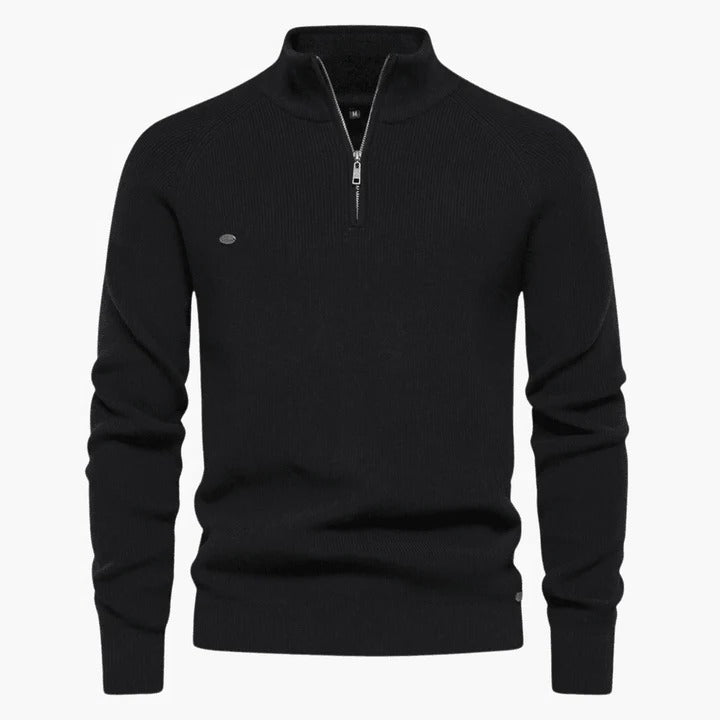 Street-Wave Men's Navy Knit Sweater With Quarter Zip Collar For Professional And Casual Wear