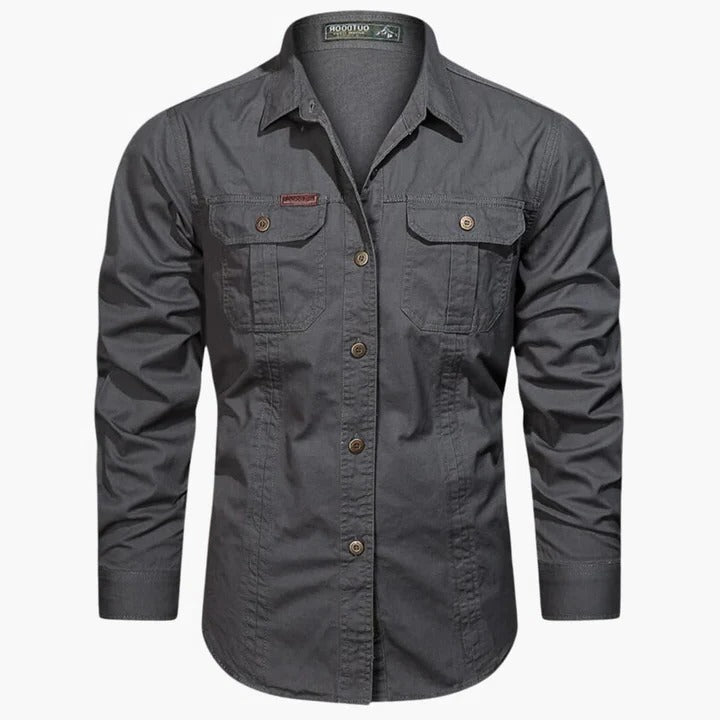 Street-Wave Men's Long Sleeve Cargo Shirt With Front Chest Pockets For Everyday Wear Khaki