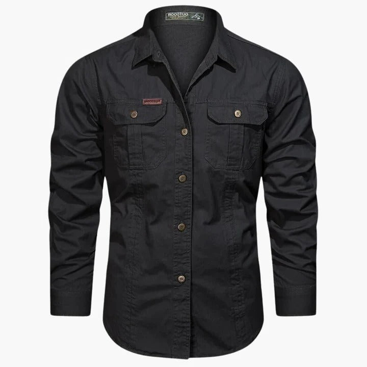 Street-Wave Men's Long Sleeve Cargo Shirt With Front Chest Pockets For Everyday Wear Khaki