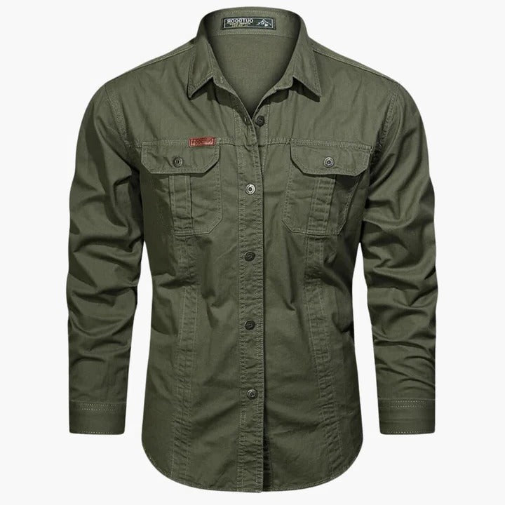 Street-Wave Men's Long Sleeve Cargo Shirt With Front Chest Pockets For Everyday Wear Khaki