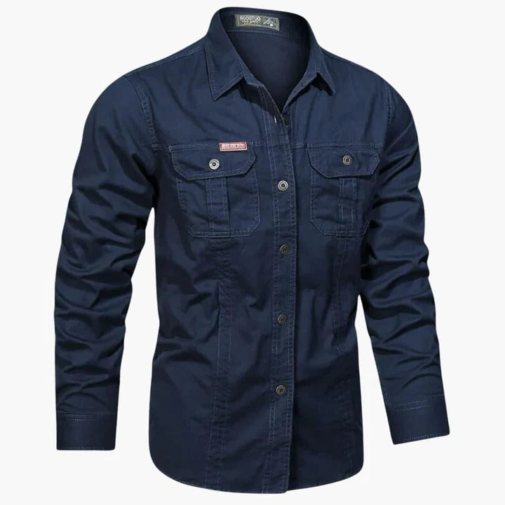 Street-Wave Men's Long Sleeve Cargo Shirt With Front Chest Pockets For Everyday Wear Khaki