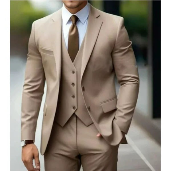 Street-Wave Three Piece Mens Suit With Two Button Jacket Vest And Trousers For Weddings Receptions And Business