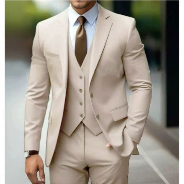 Street-Wave Three Piece Mens Suit With Two Button Jacket Vest And Trousers For Weddings Receptions And Business