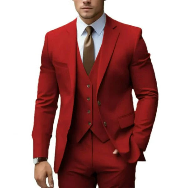 Street-Wave Three Piece Mens Suit With Two Button Jacket Vest And Trousers For Weddings Receptions And Business