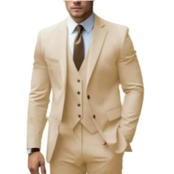 Street-Wave Three Piece Mens Suit With Two Button Jacket Vest And Trousers For Weddings Receptions And Business