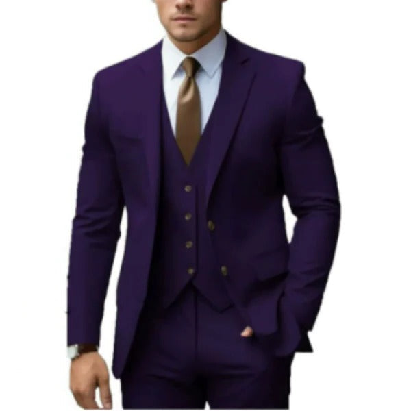 Street-Wave Three Piece Mens Suit With Two Button Jacket Vest And Trousers For Weddings Receptions And Business