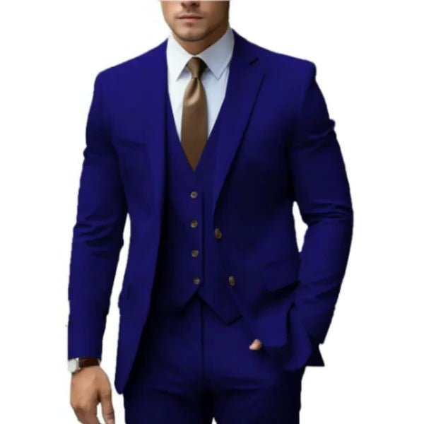 Street-Wave Three Piece Mens Suit With Two Button Jacket Vest And Trousers For Weddings Receptions And Business