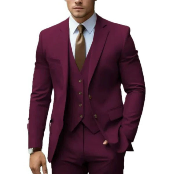 Street-Wave Three Piece Mens Suit With Two Button Jacket Vest And Trousers For Weddings Receptions And Business