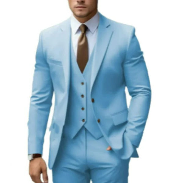Street-Wave Three Piece Mens Suit With Two Button Jacket Vest And Trousers For Weddings Receptions And Business