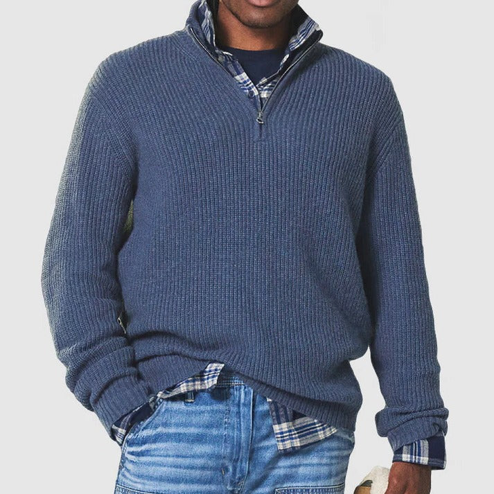 Street-Wave Mens Half Zip Warm Sweater For Everyday Wear Classic Rib Knit With Clean Structured Look