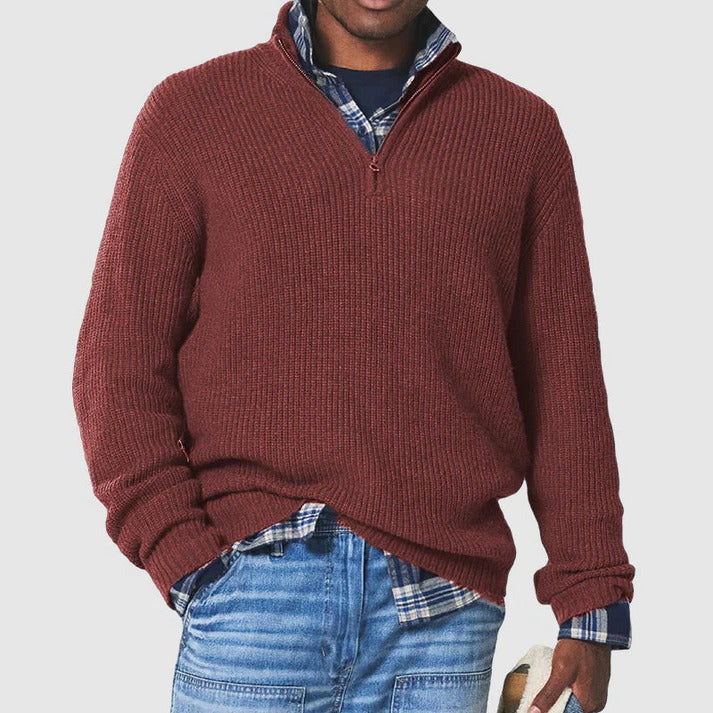 Street-Wave Mens Half Zip Warm Sweater For Everyday Wear Classic Rib Knit With Clean Structured Look