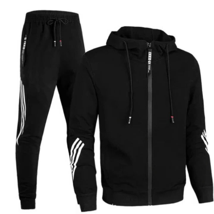 Street-Wave Men's Two-Piece Tracksuit Set Slim Fit Zip Hoodie And Joggers For Training And Everyday Wear