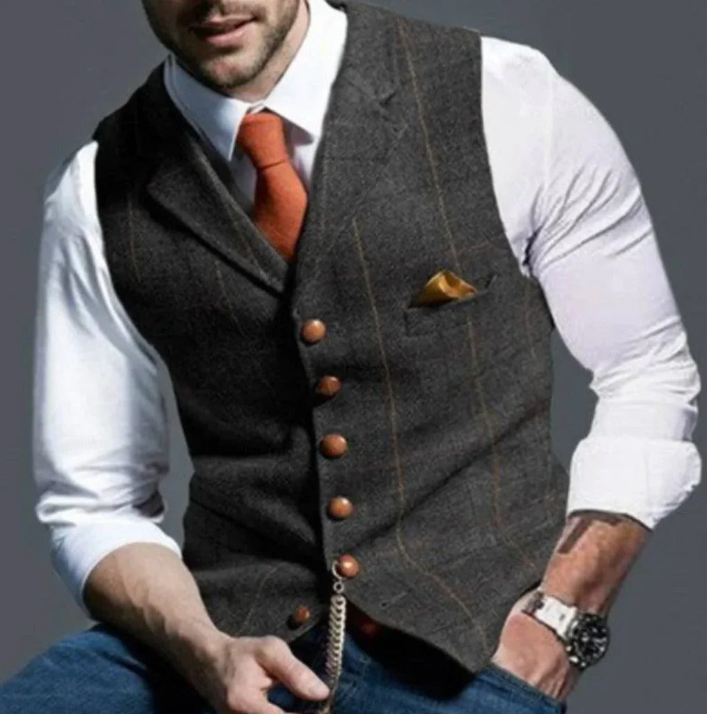 Street-Wave Classic Slim Fit Mens Suit Vest Six Button Closure Waistcoat For Formal And Casual Attire