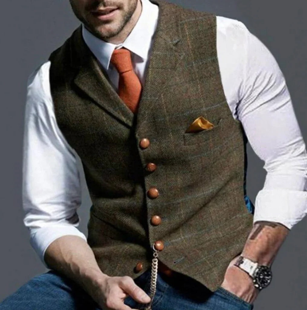 Street-Wave Classic Slim Fit Mens Suit Vest Six Button Closure Waistcoat For Formal And Casual Attire