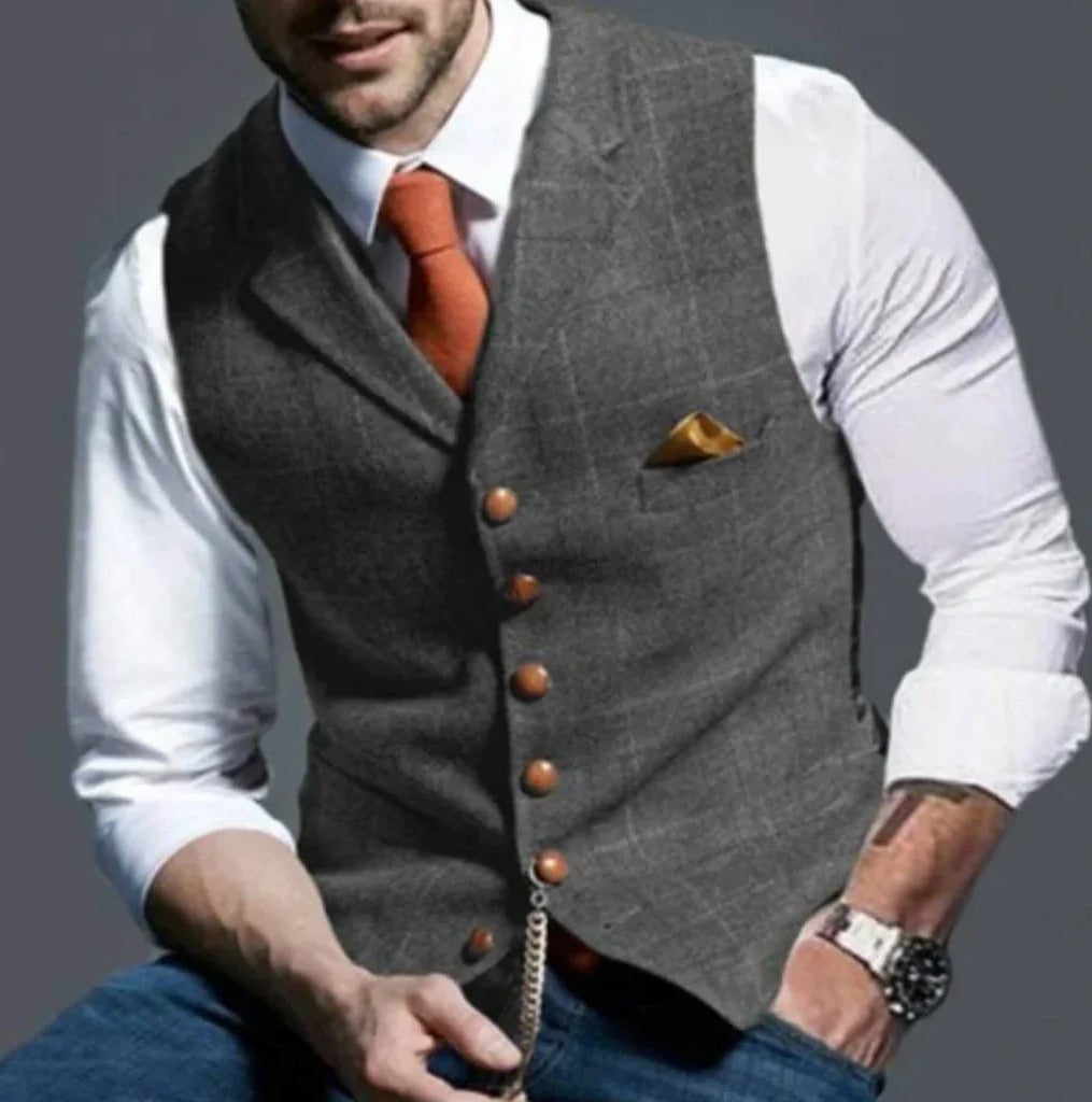 Street-Wave Classic Slim Fit Mens Suit Vest Six Button Closure Waistcoat For Formal And Casual Attire