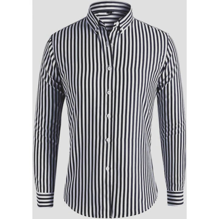 Street-Wave Mens Classic Long Sleeve Striped Button Down Collar Shirt For Office And Casual Wear