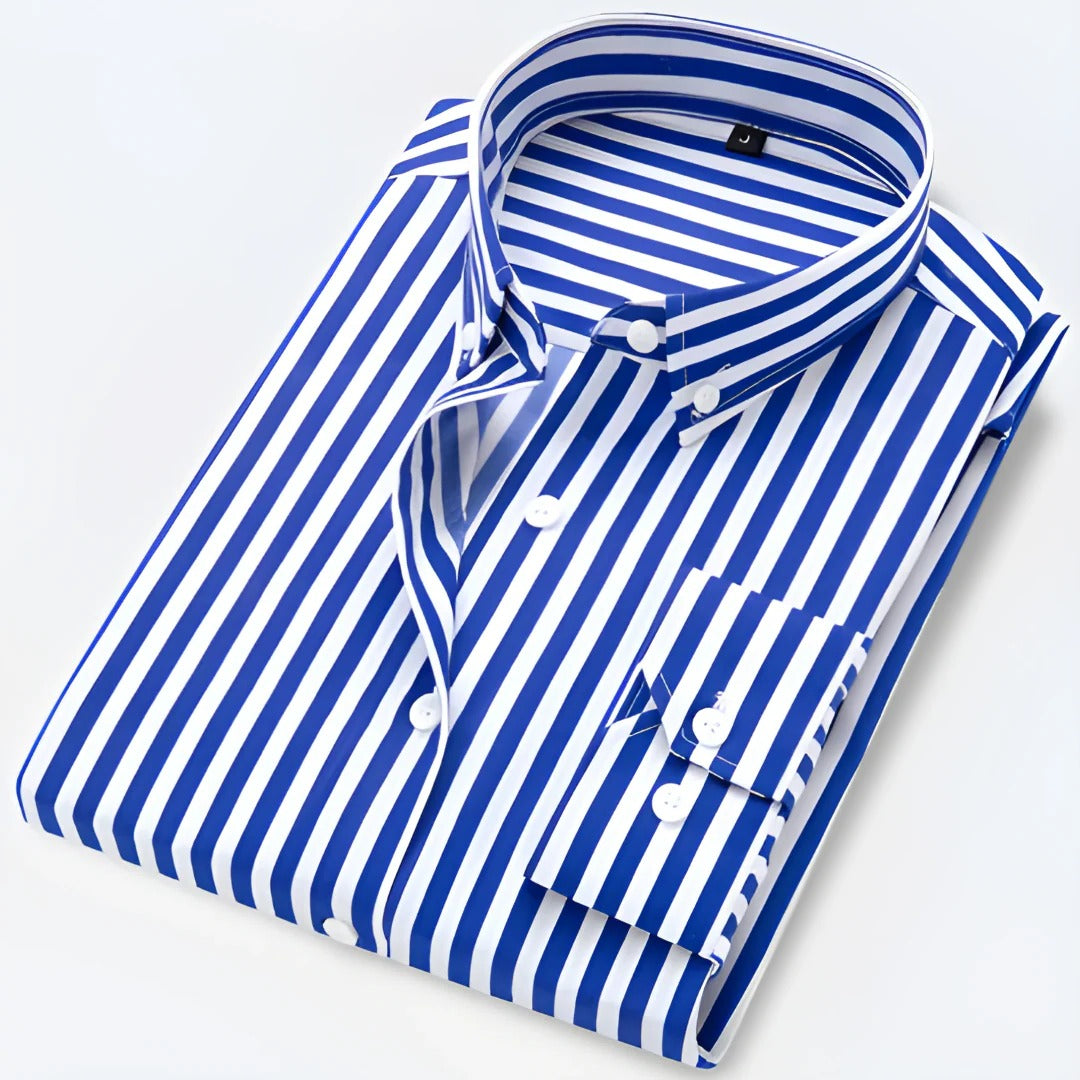Street-Wave Mens Classic Long Sleeve Striped Button Down Collar Shirt For Office And Casual Wear
