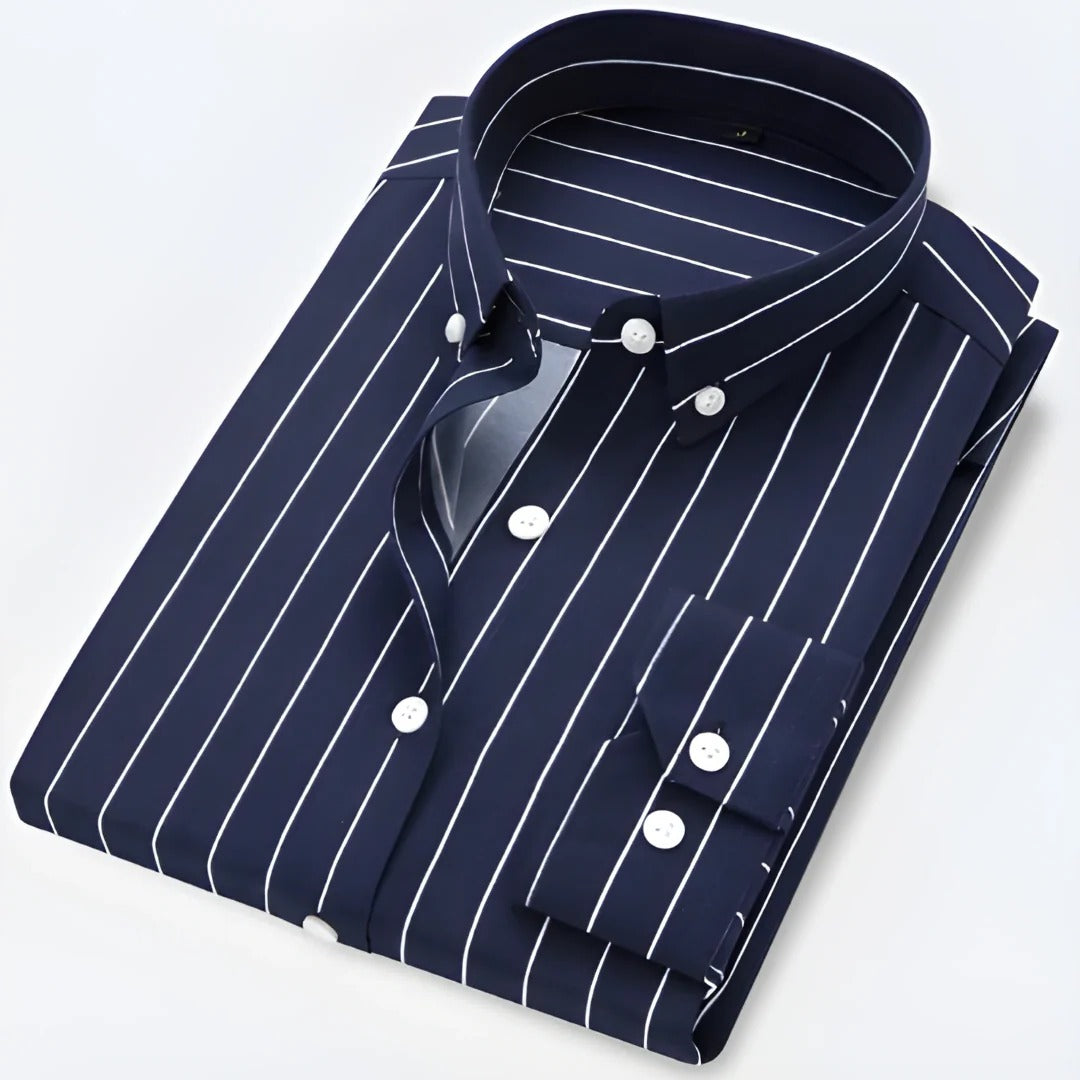 Street-Wave Mens Classic Long Sleeve Striped Button Down Collar Shirt For Office And Casual Wear